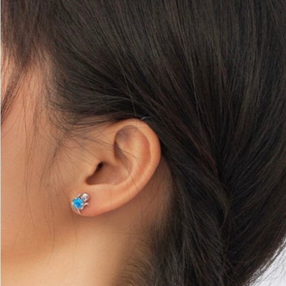 925 Sterling Silver Octopus Heart Opal Stud Earrings for Women - Picture 4 of 6